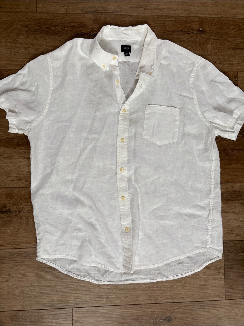 J. Crew White Short-Sleeve Linen Button-Down Shirt with Chest Pocket